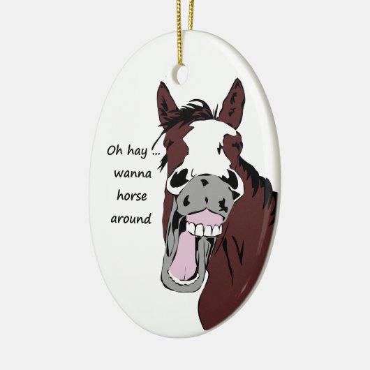 ああ干し草ののまわりに馬おもしろい引用文おもしろい馬 セラミックオーナメント (左)