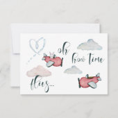 ああ時間が飛ぶレトロな飛行機男の子の誕生日 サンキューカード (裏面)