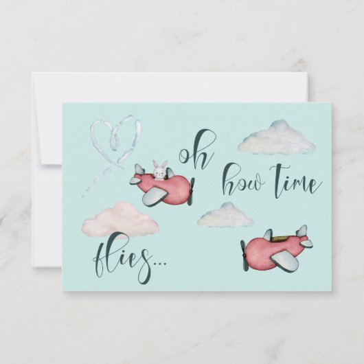 ああ時間が飛ぶレトロな飛行機男の子の誕生日 サンキューカード (裏面)