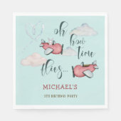 ああ時間が飛ぶレトロな飛行機男の子の誕生日 スタンダードランチョンナプキン (正面)