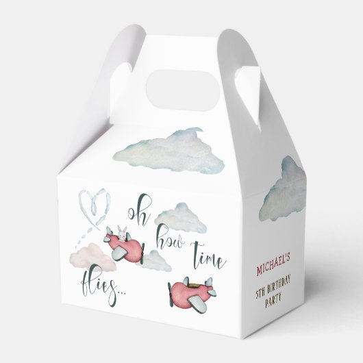 ああ時間が飛ぶレトロな飛行機男の子の誕生日 フェイバーボックス (正面サイド)