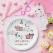 ああ時間が飛ぶレトロな飛行機男の子の誕生日 ペーパープレート (パーティー)