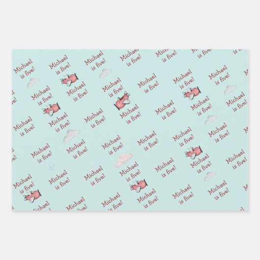 ああ時間が飛ぶレトロな飛行機男の子の誕生日 ラッピングペーパーシート (正面3)