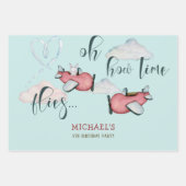 ああ時間が飛ぶレトロな飛行機男の子の誕生日 ラッピングペーパーシート (正面)