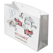 ああ時間が飛ぶレトロな飛行機男の子の誕生日 ラージペーパーバッグ (裏面アングル)