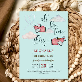 ああ時間が飛ぶレトロな飛行機男の子の誕生日 招待状