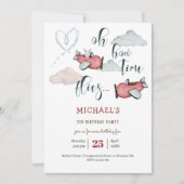 ああ時間が飛ぶレトロな飛行機男の子の誕生日 招待状 (正面)