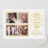 ああ来あ彼を崇拝しよう4写真クリスマス 箔シーズンカード (正面)