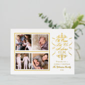 ああ来あ彼を崇拝しよう4写真クリスマス 箔シーズンカード (立ち正面)