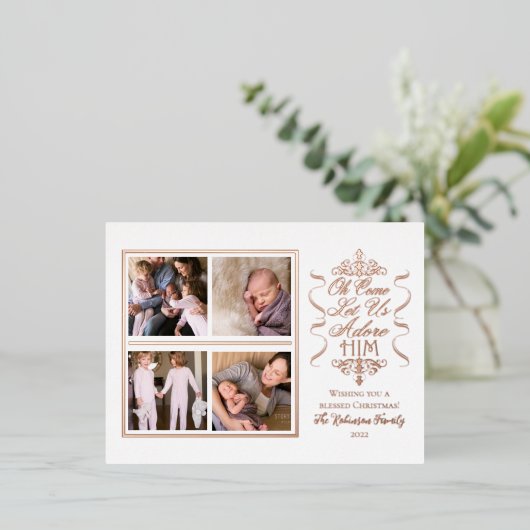 ああ来あ彼を崇拝しよう4写真クリスマス 箔シーズンポストカード (立ち正面)