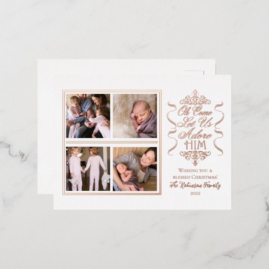 ああ来あ彼を崇拝しよう4写真クリスマス 箔シーズンポストカード (正面/裏面)