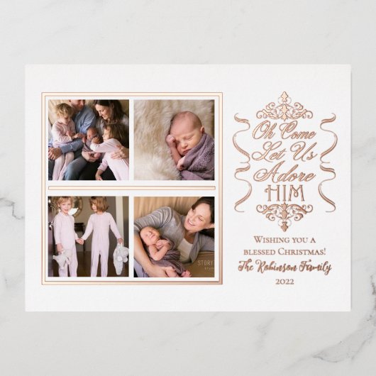 ああ来あ彼を崇拝しよう4写真クリスマス 箔シーズンポストカード (正面)