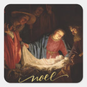 ああ来彼を崇拝しようベビーイエス出生 スクエアシール (正面)