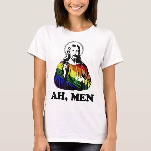 ああ男おもしろいイエスクリスチャン虹LGBT、プライドM Tシャツ (正面)