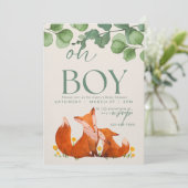 ああ男の子かわいいサファピンクのフローラキツネの赤ちゃんシャワー 招待状 (スタンド正面)