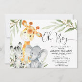 ああ男の子かわいいサファリ動物の緑の男の子シャワー 招待状 (正面)
