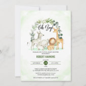 ああ男の子かわいいジャングルサファリ動物の赤ちゃんシャワー 招待状 (正面)