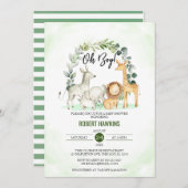 ああ男の子かわいいジャングルサファリ動物の赤ちゃんシャワー 招待状 (正面/裏面)