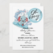 ああ男の子かわいいベビーゾウ青バブル赤ちゃんシャワー 招待状 (正面/裏面)