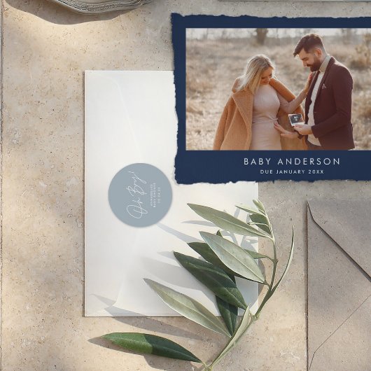 ああ男の子のシャワーのスクリプトブルーエレガント ラウンドシール