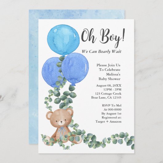 ああ男の子のシャワーを待つことができる 招待状 (正面/裏面)