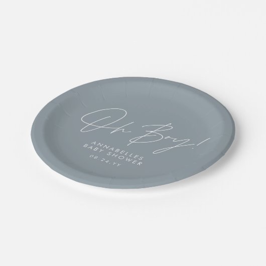 ああ男の子のシャワー青いモダン文字 ペーパープレート (アングル)