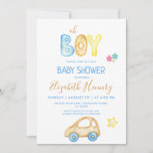 ああ男の子のモダン男の赤ちゃん 招待状 (正面)