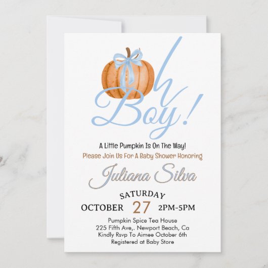 ああ男の子の小さなかぼちゃは赤ちゃんシャワーの途中にある 招待状 (正面)