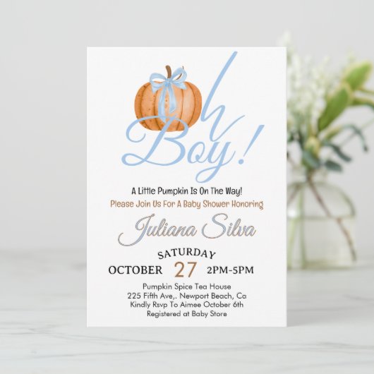 ああ男の子の小さなかぼちゃは赤ちゃんシャワーの途中にある 招待状 (スタンド正面)
