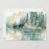 ああ男の子の水の色ママとクマかわいい赤ちゃんシャワー 招待状 (正面)