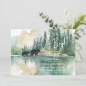 ああ男の子の水の色ママとクマかわいい赤ちゃんシャワー 招待状 (スタンド正面)