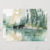 ああ男の子の水の色ママとクマかわいい赤ちゃんシャワー 招待状 (正面/裏面)