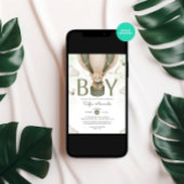 ああ男の子の水色テディベアグリーンベビーシャワー 招待状