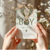 ああ男の子の水色テディベアグリーンベビーシャワー 招待状