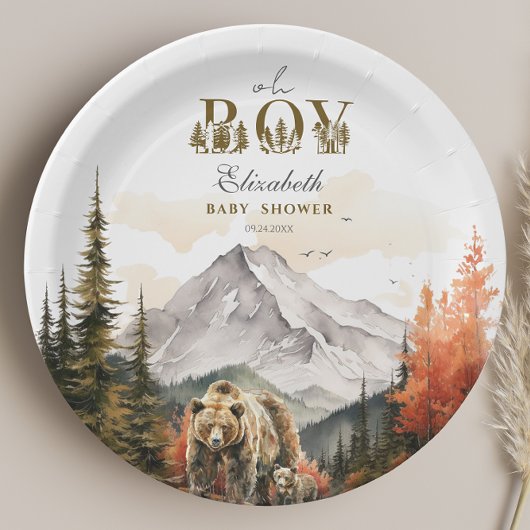 ああ男の子の水色秋のクマ山の赤ちゃんシャワー ペーパープレート