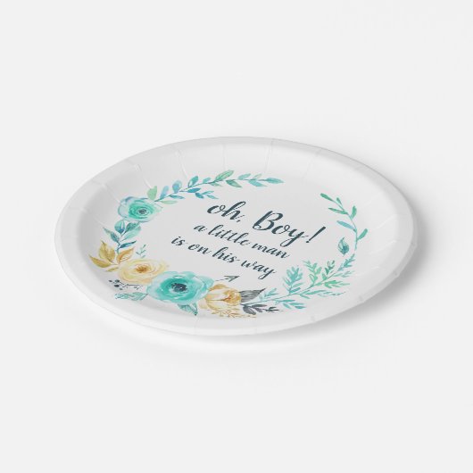 ああ男の子の赤ちゃんシャワーブルーグレー金ゴールド矢印 ペーパープレート (アングル)