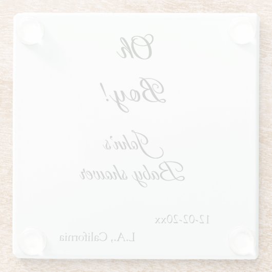 ああ男の子の赤ちゃんシャワー名を追加する日付年会開催日 ガラスコースター (裏面)