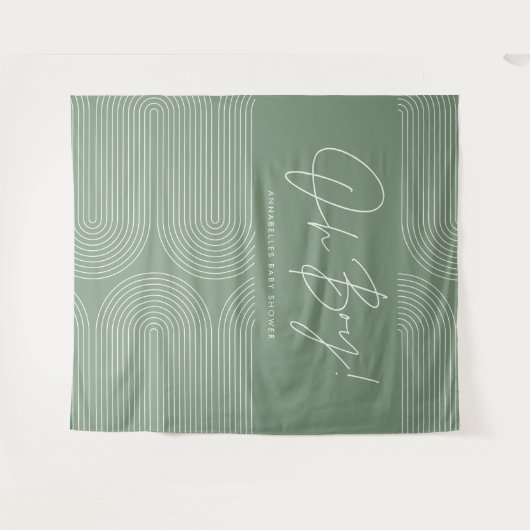 ああ男の子の赤ちゃんシャワー幾何学的モダン緑エレガント タペストリー (正面(横))