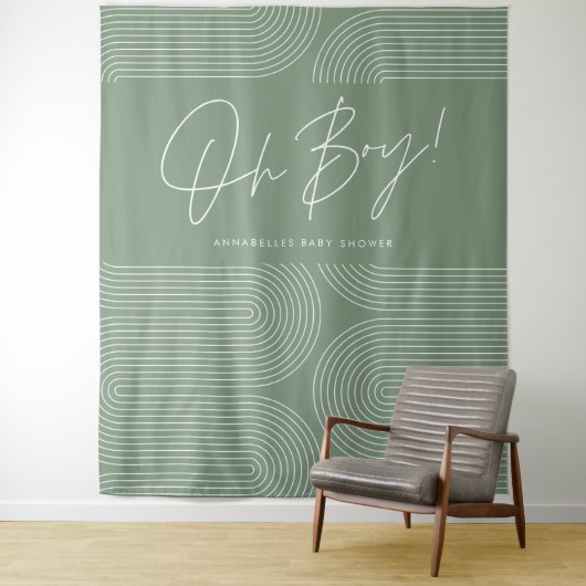 ああ男の子の赤ちゃんシャワー幾何学的モダン緑エレガント タペストリー (インサイチュ)