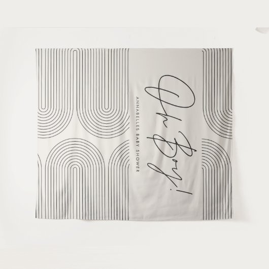 ああ男の子の赤ちゃんシャワー黒と白モダンエレガント タペストリー (正面(横))