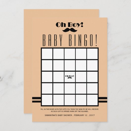 ああ男の子の黒い口ひげ赤ちゃんシャワービンゴ 招待状 (正面/裏面)
