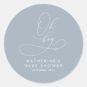 ああ男の子ほこりっぽい青い赤ちゃんシャワーありがとう ラウンドシール (正面)
