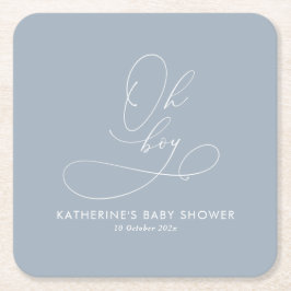 ああ男の子ほこりっぽい青い赤ちゃんシャワー スクエアペーパーコースター