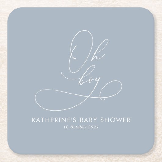 ああ男の子ほこりっぽい青い赤ちゃんシャワー スクエアペーパーコースター (正面)