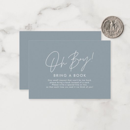 ああ男の子スクリプト青い赤ちゃんシャワー本を持って来る ノートカード (正面/裏面インサイチュ)