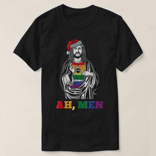 ああ男性クリスマスおもしろいLGBTQプライドクリスマスイエスゲイ Tシャツ (デザイン正面)