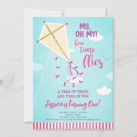 ああ私の時間はカイトサマーガールファースト誕生日 招待状 (正面)