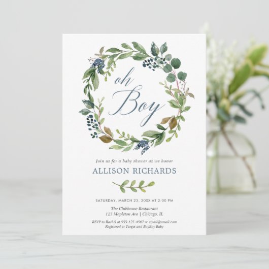 ああ緑の草木は挨りだらけの濃紺の花柄の男の子を去ります 招待状 (スタンド正面)