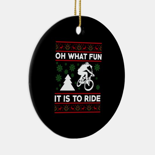 ああ自転車のクリスマスに乗るなんておもしろいなんだろう セラミックオーナメント (右)