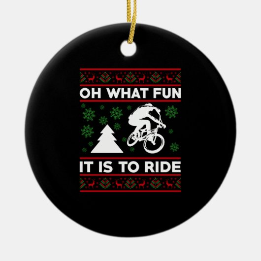 ああ自転車のクリスマスに乗るなんておもしろいなんだろう セラミックオーナメント (正面)